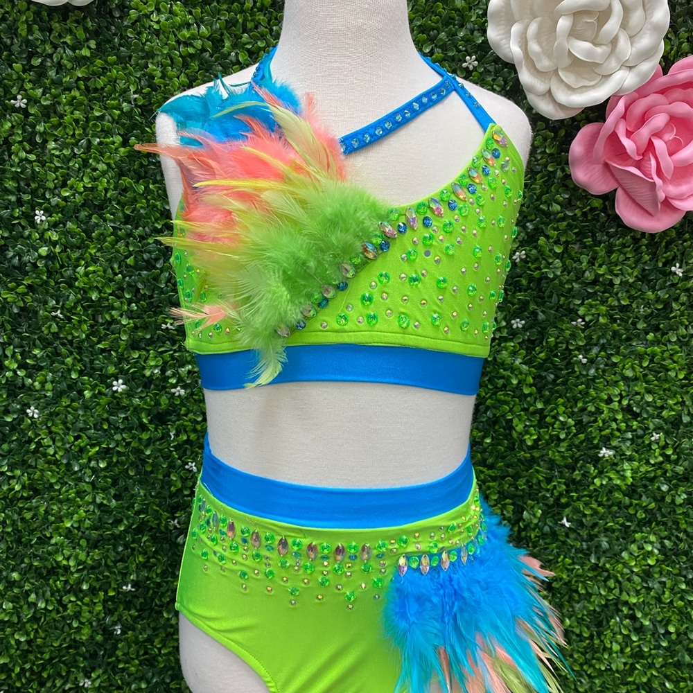 Glamour Vibrant Green and Blue Kids Dance Outfit